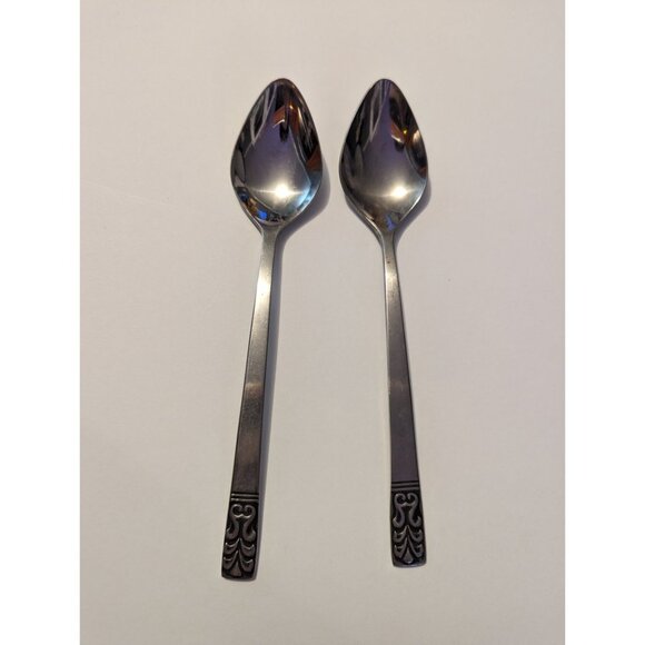 VTG CARLYLE Hong Kong stainless cameo pattern lot 2 teaspoons replacement - Picture 2 of 11